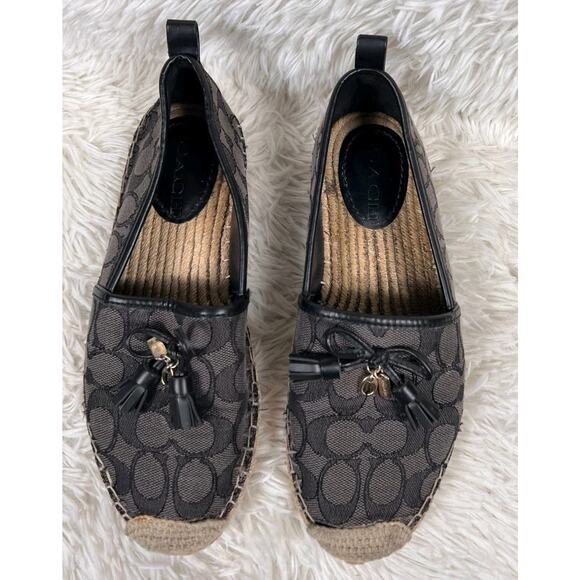 COACH Carson Denim Signature Espadrille Flats Womens Size 6.5B Black G3457 - Picture 1 of 13